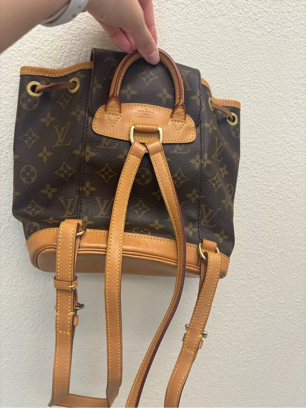 Louis Vuitton Brown Monogram Canvas Drawstring Backpack with Tan Trim